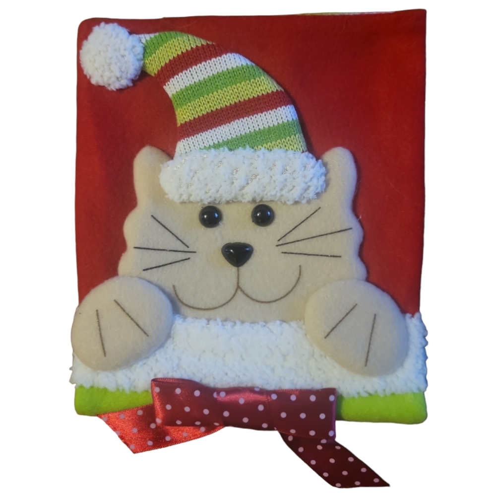 NWOT Cracker Barrel Cat Christmas Stocking Cap 3D With Picture Pocket Good Kitty